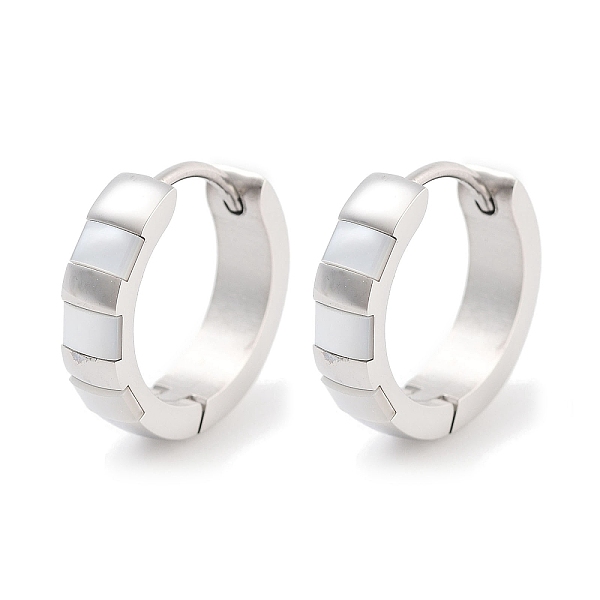 

PandaHall 304 Stainless Steel Hoop Earrings, with 316 Surgical Stainless Steel Ear Pin and Natural Shell, Stainless Steel Color, 3.8x15mm...