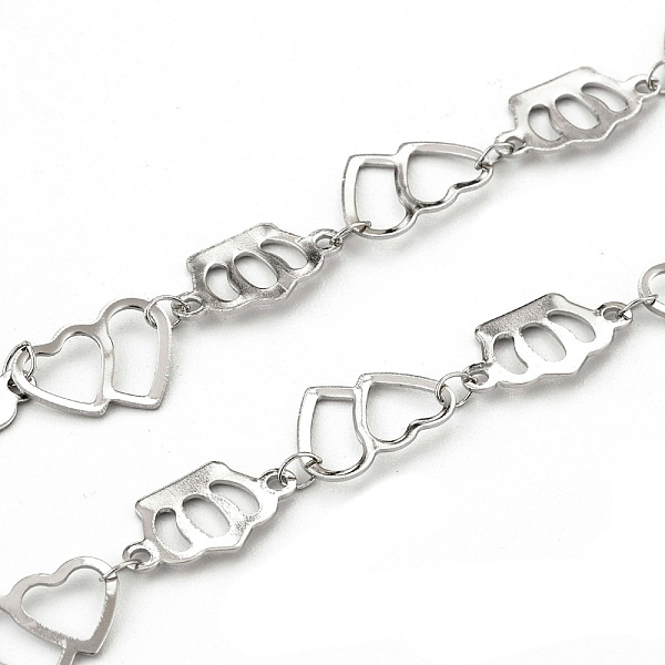 

PandaHall 304 Stainless Steel Crown & Double Heart Link Chains, Soldered, with Spool, Stainless Steel Color,Crown: 8.5x15x0.5mm, Double...