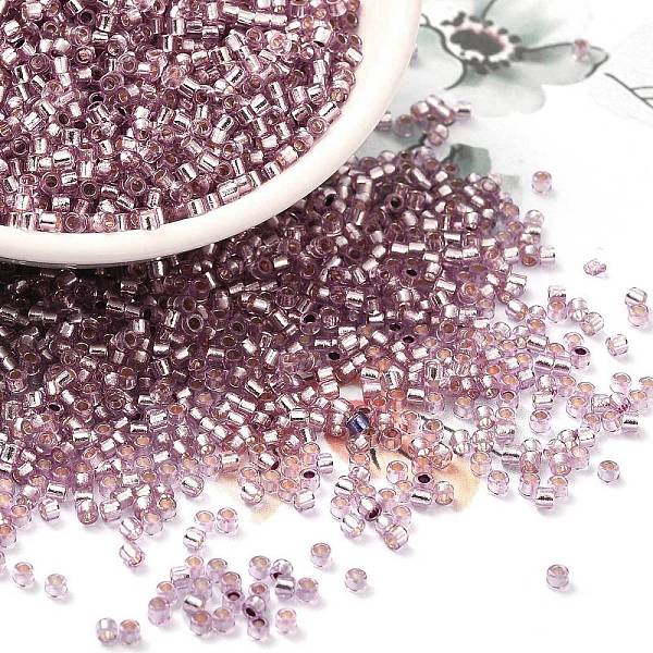 

PandaHall Glass Seed Beads, Silver Lined, Cylinder, Plum, 2x1.5mm, Hole: 1.4mm, about 50398pcs/pound Glass Purple