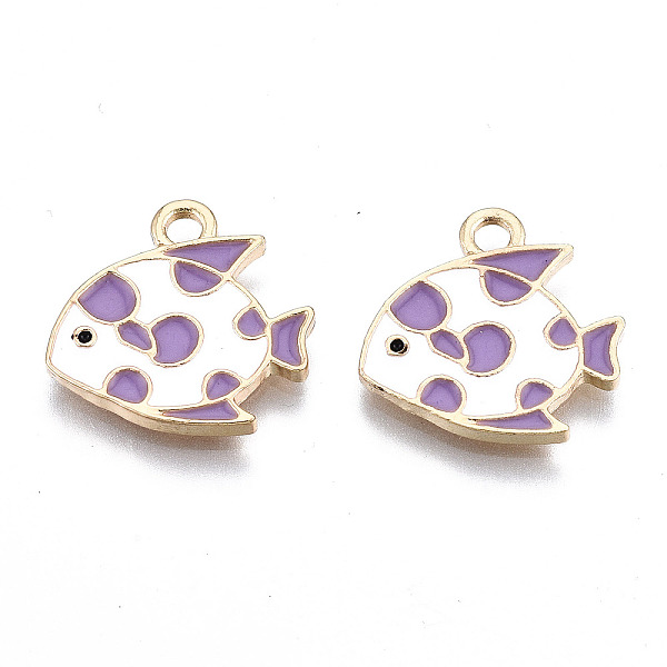 

PandaHall Light Gold Plated Alloy Enamel Pendants, Cadmium Free & Lead Free, Fish, Medium Orchid, 15x16x1.5mm, Hole: 1.8mm Alloy+Enamel Fish