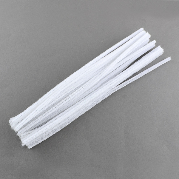 

PandaHall Round Pipe Cleaner Chenille Stick, with Iron Wire, White, 300x5mm Fibre White