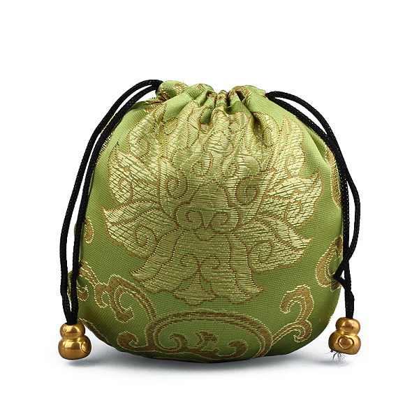 

PandaHall Chinese Style Silk Brocade Jewelry Packing Pouches, Drawstring Gift Bags, Auspicious Cloud Pattern, Olive Drab, 11x11cm Silk