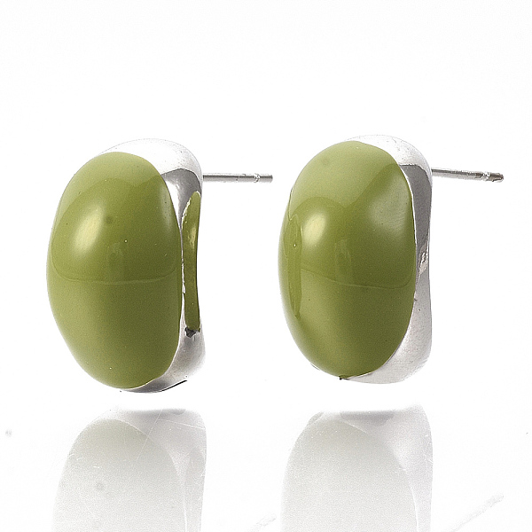 

PandaHall (Jewelry Parties Factory Sale)Alloy Enamel Stud Earring, with Stainless Steel Pins, Letter C Shape, Platinum, Olive, 25x19x12mm..., Green