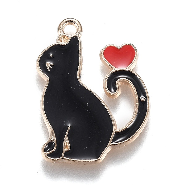 

PandaHall Alloy Enamel Pendants, Kitten with Heart, Black, 25x20x1.5mm, Hole: 2mm Alloy+Enamel Cat Shape Black