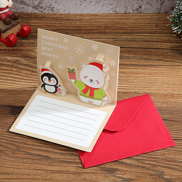 

PandaHall Christmas Theme 1Pc Paper Envelope and 1Pc 3D Pop Up Greeting Card Set, Bear Pattern, Envelope: 85x105mm, Card: 80x100mm Paper..., Red