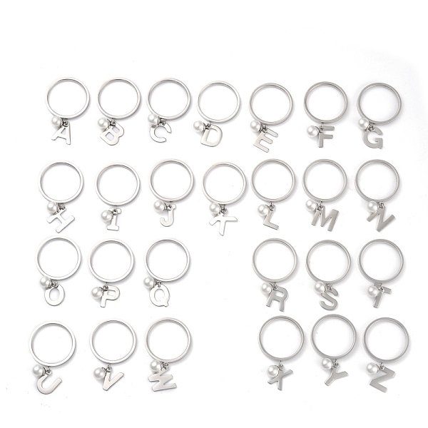 

PandaHall Dual-use Items, 304 Stainless Steel Finger Rings or Pendants Set, with Plastic Round Beads, Alphabet, Letter A~Z, White, Stainless...