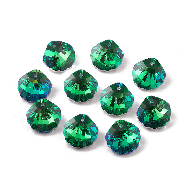 

PandaHall Electroplate Glass Pendants, Back Plated, Faceted, Shell Charms, Green, 16x16x7~7.5mm, Hole: 1.4~1.5mm Glass Shell Shape Green