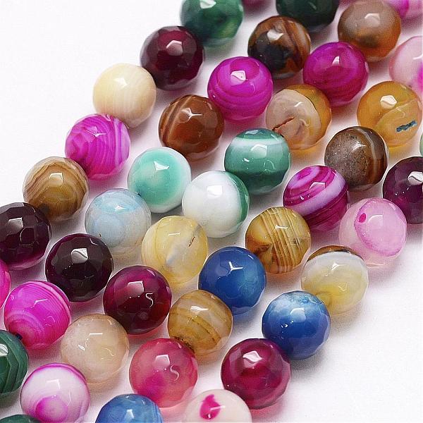

PandaHall Faceted Natural Agate Beads Strands, Dyed, Round, Colorful, 8mm, Hole: 1.5mm, about 46~49pcs/strand, 14.8 inch Natural Agate Round