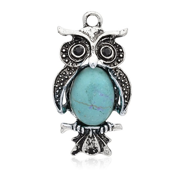 

PandaHall Antique Silver Plated Halloween Owl Alloy Dyed Synthetic Turquoise Pendants, Sky Blue, 35x19x6mm, Hole: 3mm Synthetic Turquoise...