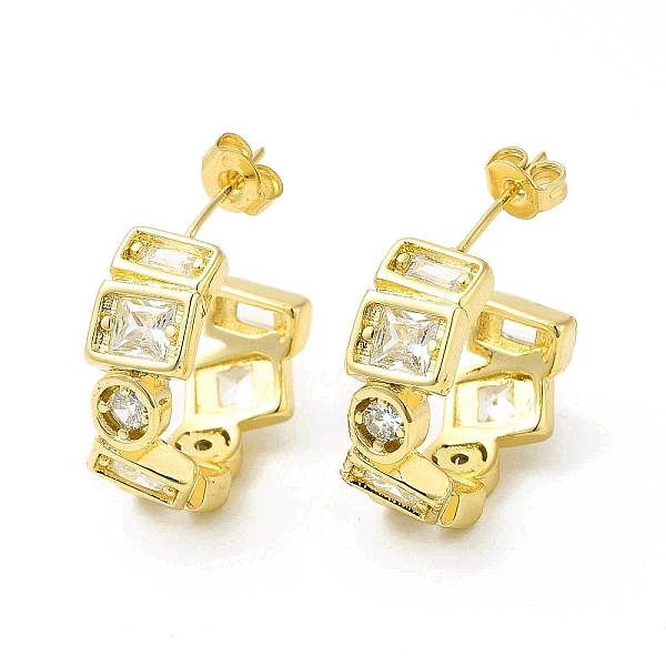 

PandaHall Clear Cubic Zirconia Round Stud Earrings, Brass Half Hoop Earrings for Women, Cadmium Free & Nickel Free & Lead Free, Real 18K...
