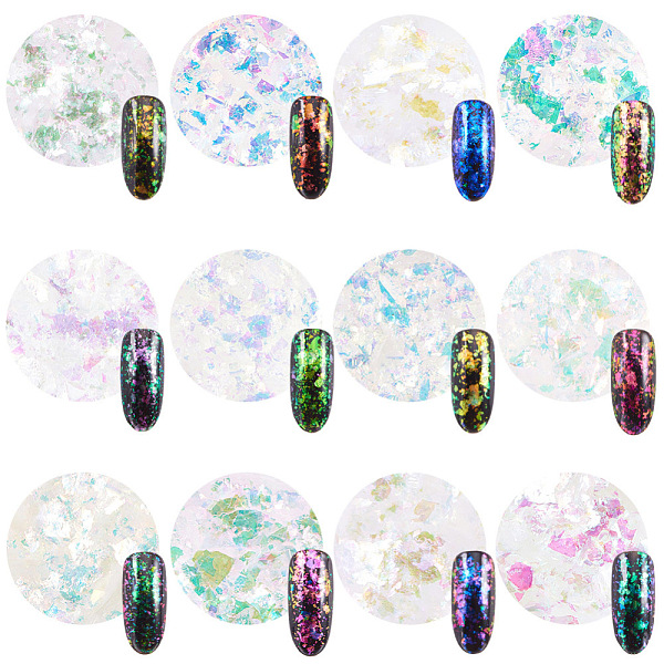 PandaHall Nail Art Glitter Powder, Starry Sky/Mirror Effect, Mixed Polish Chunky Sequins Powder Manicure Tools, with Brush, Mixed Color...