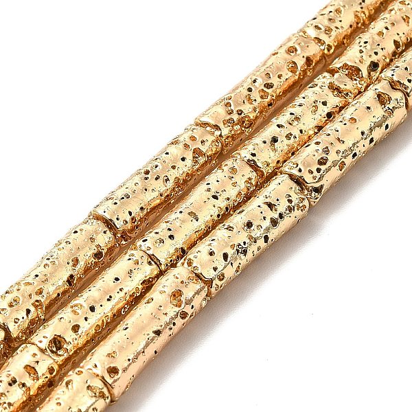 

PandaHall Electroplated Natural Lava Rock Beads Strands, Column, Light Gold Plated, 13x4mm, Hole: 1mm, about 29~30pcs/strand, 15.35~15.94...