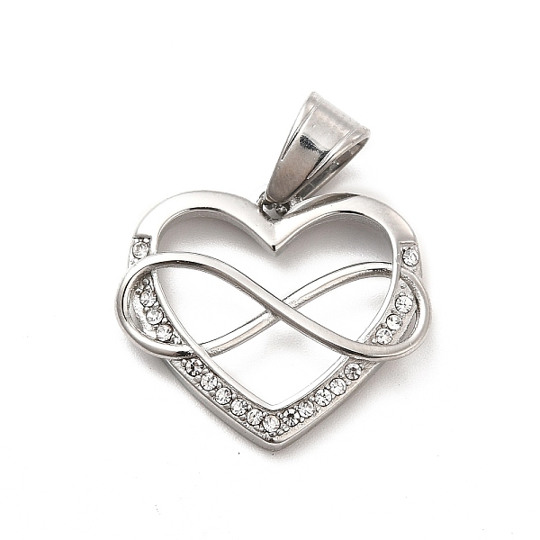 

PandaHall 304 Stainless Steel Pendants, with Crystal Rhinestone, Heart and Infinity Charms, Stainless Steel Color, 22x25x4mm, Hole: 8x5.5mm..., Clear