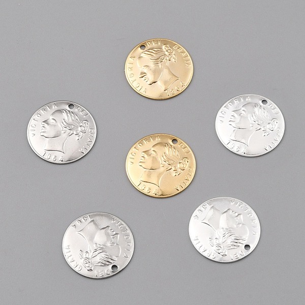 

PandaHall Brass Charms, Long-Lasting Plated, Coin Charms, Flat Round with Queen Victoria, Mixed Color, 14x1mm, Hole: 1mm Brass Flat Round