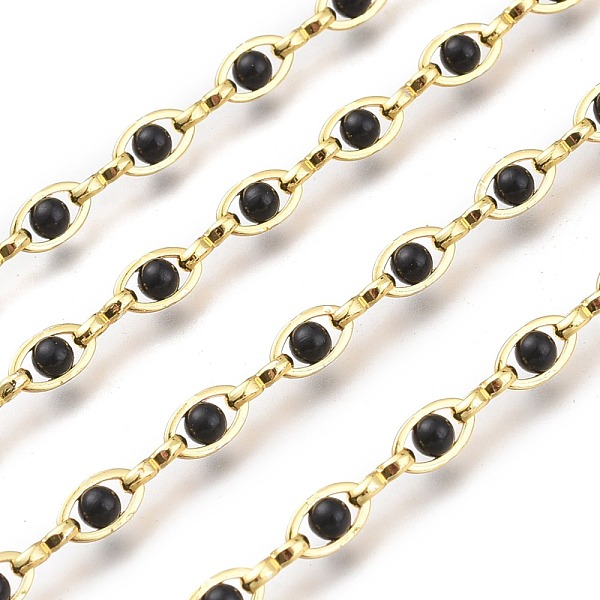 

PandaHall Brass Handmade Beaded Chains, with Glass Pearl Beads and Spool, Soldered, Long-lasting Plated, Golden, Black, Glass Beads Links...