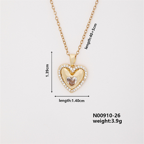 Vintage Heart-shaped Brass Micro Pave Clear Cubic Zirconia Pendant Necklaces