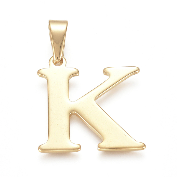 

PandaHall 304 Stainless Steel Pendants, Golden, Initial Letter.K, 26x25x1.5mm, Hole: 5x8mm 304 Stainless Steel Letter K