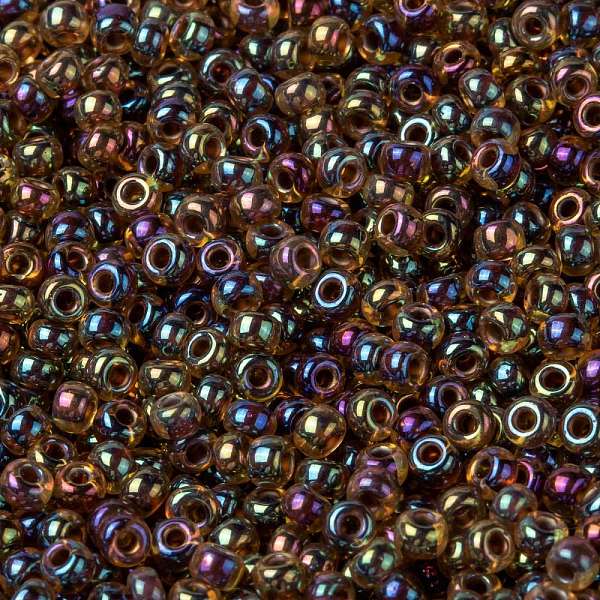

PandaHall MIYUKI Round Rocailles Beads, Japanese Seed Beads, (RR357) Root Beer Lined Light Topaz AB, 8/0, 3mm, Hole: 1mm, about..., Brown