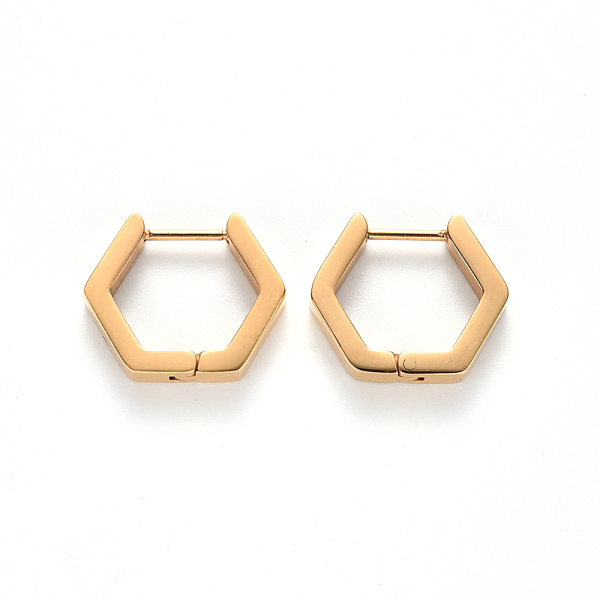 

PandaHall Vacuum Plating 304 Stainless Steel Huggie Hoop Earrings, Hexagon, Golden, 15.5x16.5x3mm, Pin: 1mm 304 Stainless Steel Hexagon