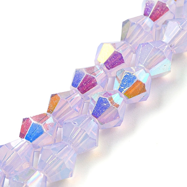 

PandaHall Baking Painted Transparent Glass Beads Strands, Half Electroplate, AB Color Plated, Faceted, Bicone, Plum, 6x5.5mm, Hole: 1mm..., Purple