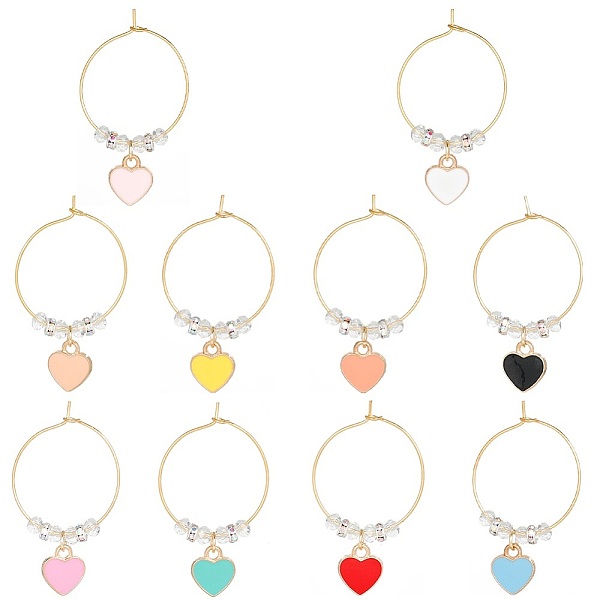

PandaHall Heart Alloy Enamel Wine Glass Charms, with Brass Findings and Glass Beads, Mixed Color, 43mm, 10pcs/set Alloy Heart Multicolor
