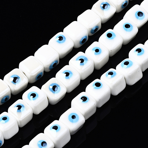 

PandaHall Handmade Porcelain Ceramic Beads Strands, Bright Glazed Porcelain, Cube with Evil Eye, White, 9.5x8.5x8.5mm, Hole: 1.5mm, about...