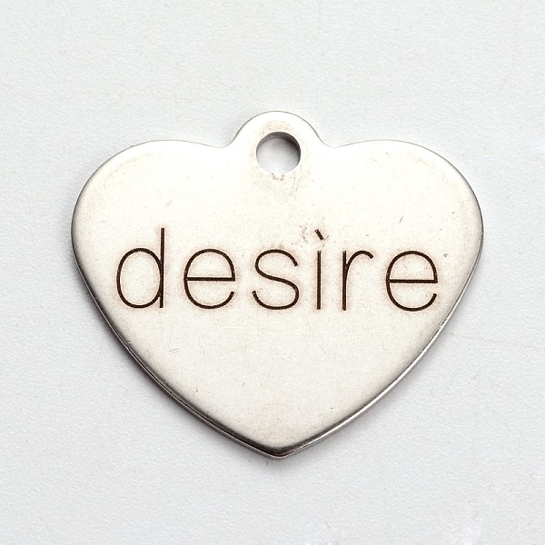 

PandaHall Stainless Steel Heart Pendants, with Word Desire, Cadmium Free & Nickel Free & Lead Free, Stainless Steel Color, 21x24x1mm, Hole...
