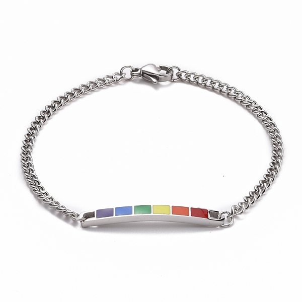 

PandaHall Rainbow Pride Bracelet, Enamel Rectangle Bar Link Bracelet for Men Women, Platinum & Stainless Steel Color, 7-1/4~7-3/8 inch...