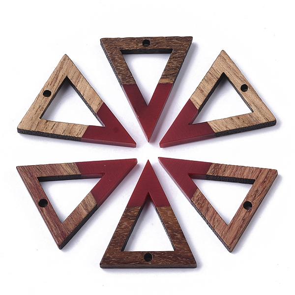

PandaHall Resin & Walnut Wood Pendants, Triangle, Dark Red, 27.5x24x3.5mm, Hole: 1.8mm Resin+Wood Triangle Red