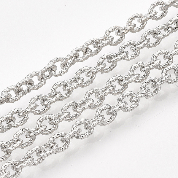 

PandaHall Brass Cable Chains, Textured, Unwelded, with Spool, Oval, Real Platinum Plated, 5.5x4.5x1mm, about 32.8 Feet(10m)/roll Brass