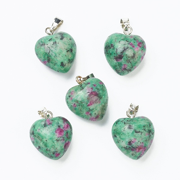 

PandaHall Natural Ruby in Zoisite Pendants, with Platinum Brass Loops, Heart, 18~19x15~15.5x6~8mm, Hole: 6x2.5~3mm Ruby in Zoisite Heart
