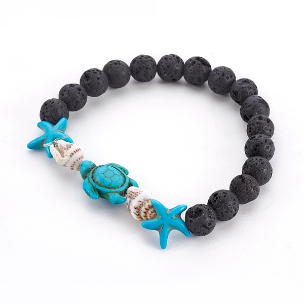 

PandaHall Natural Lava Rock Beads Stretch Bracelets, with Synthetic Turquoise(Dyed) Beads and Spiral Shell Beads, 2-1/4 inch(5.7cm) Lava...