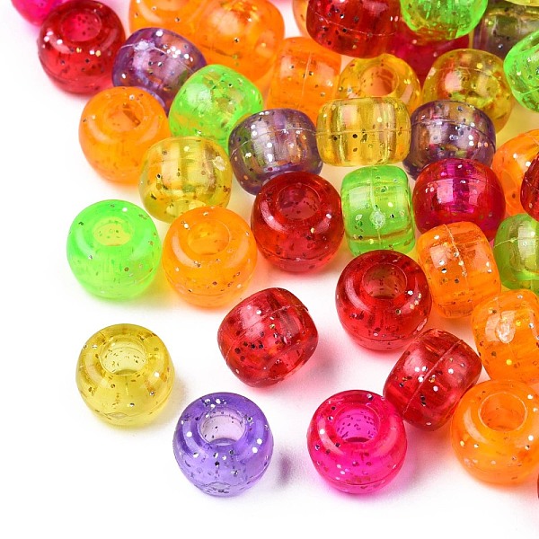 

PandaHall Transparent Acrylic European Beads, with Glitter Powder, Large Hole Beads, Rondelle, Mixed Color, 9x6.5mm, Hole: 4mm, about..., Multicolor