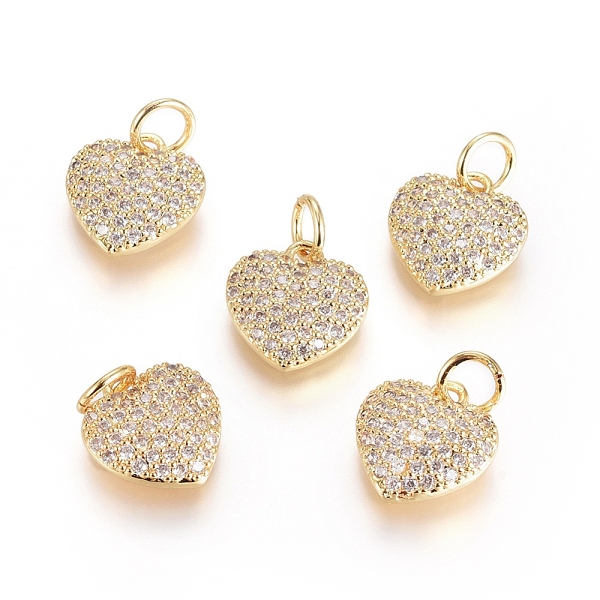 

PandaHall Brass Micro Pave Cubic Zirconia Pendants, with Jump Ring, Long-Lasting Plated, Heart, Clear, Real 18K Gold Plated, 10.5x10x2.5mm...