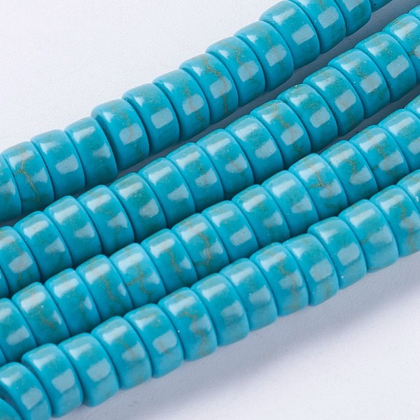 

PandaHall Synthetic Turquoise Beads Strands, Heishi Beads, Flat Round/Disc, Dyed & Heated, Turquoise, 6x3mm, Hole: 1mm, about 126pcs/strand..., Green