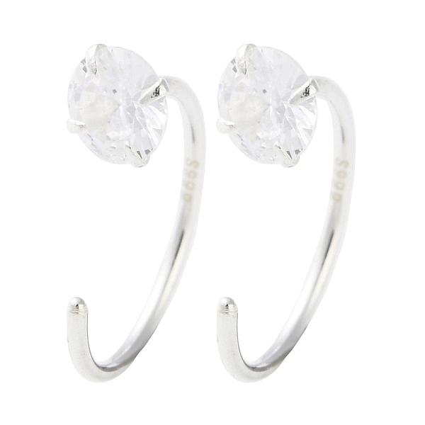 999 Fine Silver Micro Pave Clear Cubic Zirconia Pull Through Earrings
