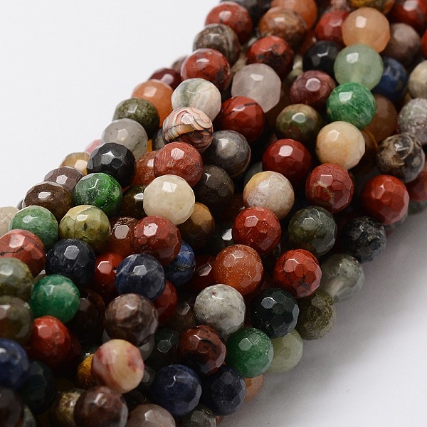 

PandaHall Faceted Round Natural Assorted Gemstone Bead Strands, 6mm, Hole: 1mm, about 68pcs/strand, 15.3 inch Mixed Stone Round