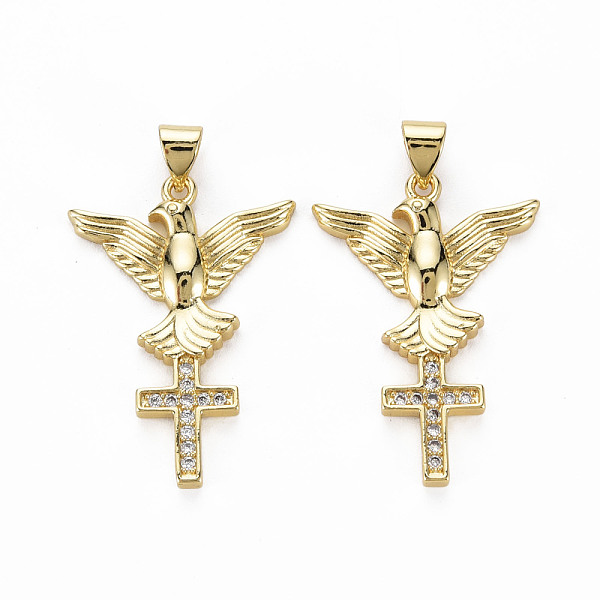 

PandaHall Brass Micro Pave Clear Cubic Zirconia Pendants, Nickel Free, Eagle with Cross, Real 18K Gold Plated, 29.5x21x3mm, Hole: 3x5mm...