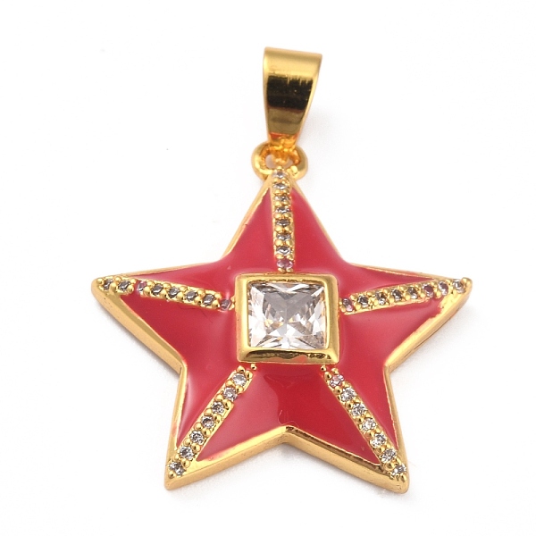 

PandaHall Brass Micro Pave Clear Cubic Zirconia Pendants, with Enamel, Long-Lasting Plated, Real 18K Gold Plated, Star, Red, 25.5x24.5x5mm...