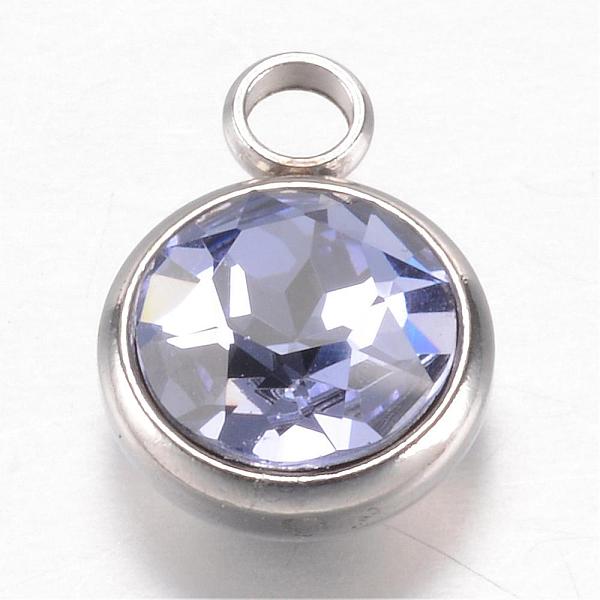 

PandaHall 304 Stainless Steel Glass Rhinestone Charms, Faceted, Flat Round, Lilac, 14x10x7mm, Hole: 2.5mm Stainless Steel+Glass Flat Round..., Purple