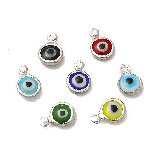 

PandaHall 304 Stainless Steel with Glass Enamel Charms, Stainless Steel Color, Flat Round with Evil Eye Pattern, Mixed Color, 9.5x6.5x2.5mm..., Multicolor