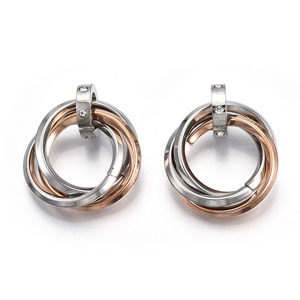 

PandaHall Ion Plating(IP) 201 Stainless Steel Interlocking Ring Pendants, with Crystal Rhinestone, Rose Gold & Stainless Steel Color, 27mm...