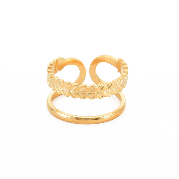 

PandaHall Ion Plating(IP) 304 Stainless Steel Double Line Open Cuff Ring for Women, Nickel Free, Real 18K Gold Plated, US Size 6 3/4(17.1mm)...