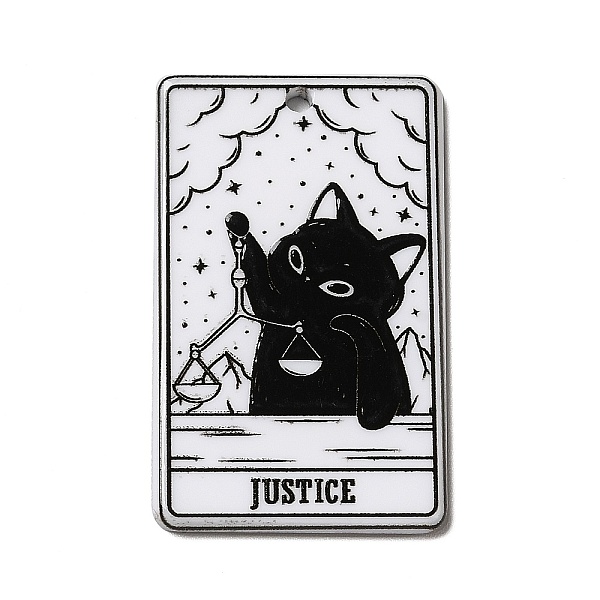 

PandaHall Tarot Theme Printed Acrylic Pendants, Rectangle with Cat Pattern Charms, Justice XI, 39x24x2.5mm, Hole: 1.8mm Acrylic Tarot Black