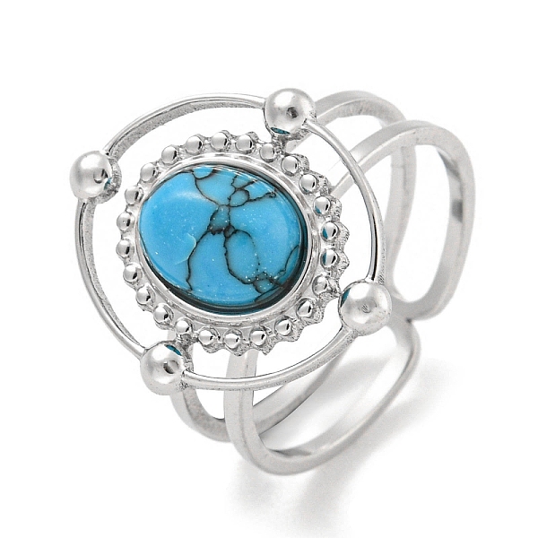 

PandaHall 304 Stainless Steel Synthetic Turquoise Cuff Rings, Oval Wide Band Open Rings for Women Men, Stainless Steel Color, 16x18.5mm...