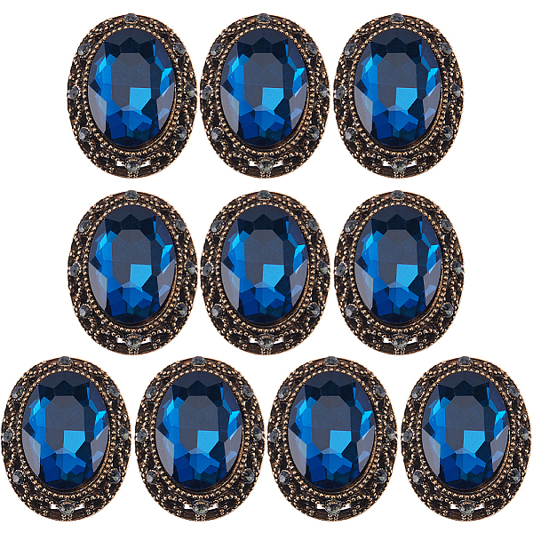

PandaHall GORGECRAFT 10Pcs Whole Oval Cut Blue Zircon Rhinestone Vintage Copper Hollow Metal Shank Sewing Coat Buttons Cut Rhinestones for..., Cyan