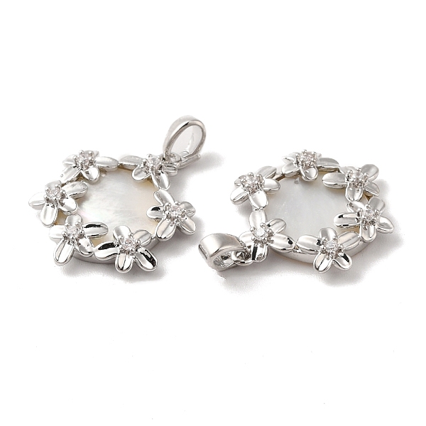 

PandaHall Brass Shell Pendants, with Cubic Zirconia, Flat Round with Flower, Platinum, 20.5x17.5x3.5mm, Hole: 2x4mm Shell Flat Round