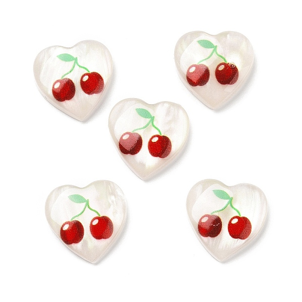 

PandaHall Printed Opaque Resin Cabochons, Heart, White and Dark Red, Cherry Pattern, 16x16x4mm Resin Cherry White