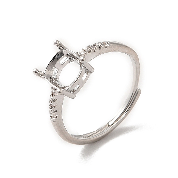 

PandaHall Adjustable Alloy Pad Ring Settings, with Clear Cubic Zirconia, Prong Ring Settings, 925 Sterling Silver Plated, Rectangle: US Size...