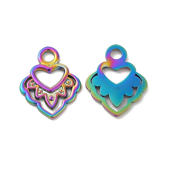 

PandaHall Ion Plating(IP) 304 Stainless Steel Pendants, Heart Charm, Rainbow Color, 16.5x13.5x1.5mm, Hole: 2.2mm 304 Stainless Steel Heart